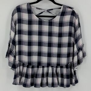 Girls NWOT TEN SIXTY SHERMAN Plaid Ruffle Top